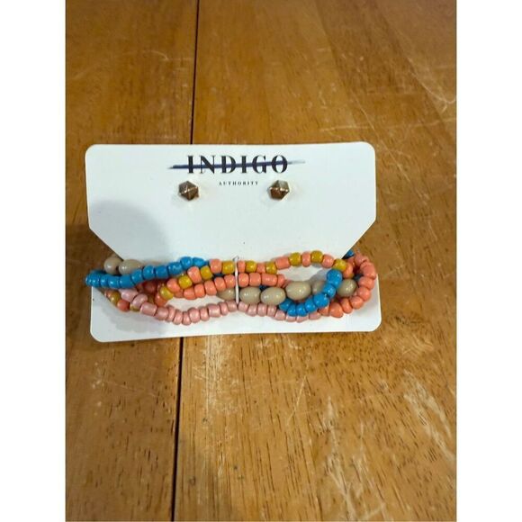 Indigo Authority Monarch Pastel Beaded Bracelet & Earing Set NEW - Picture 1 of 4